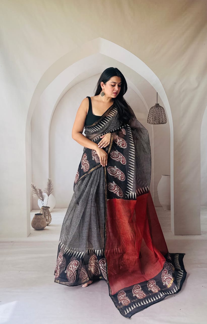 Pure Kota Doria Saree with Traditional Craft Work