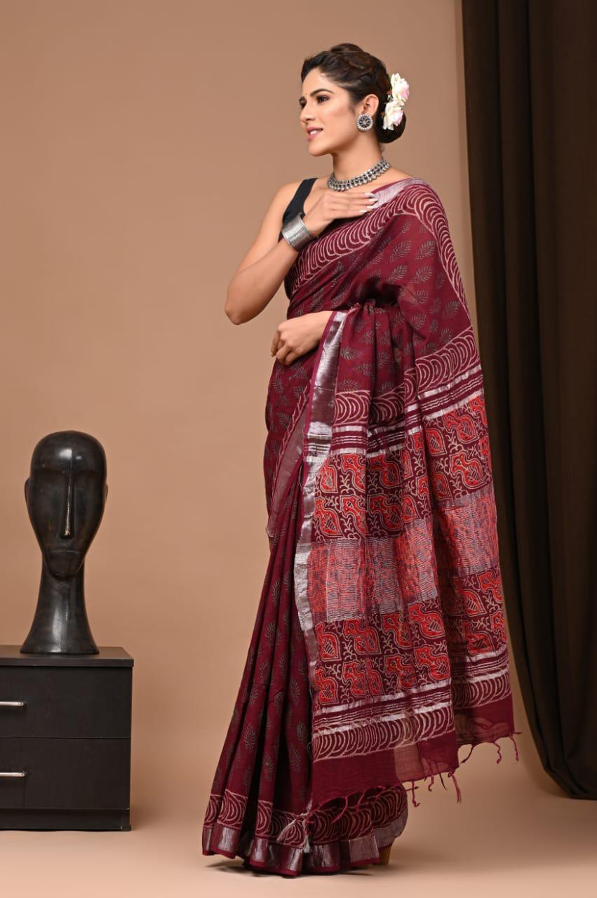 Eco-Friendly Natural Dyed Linen Saree