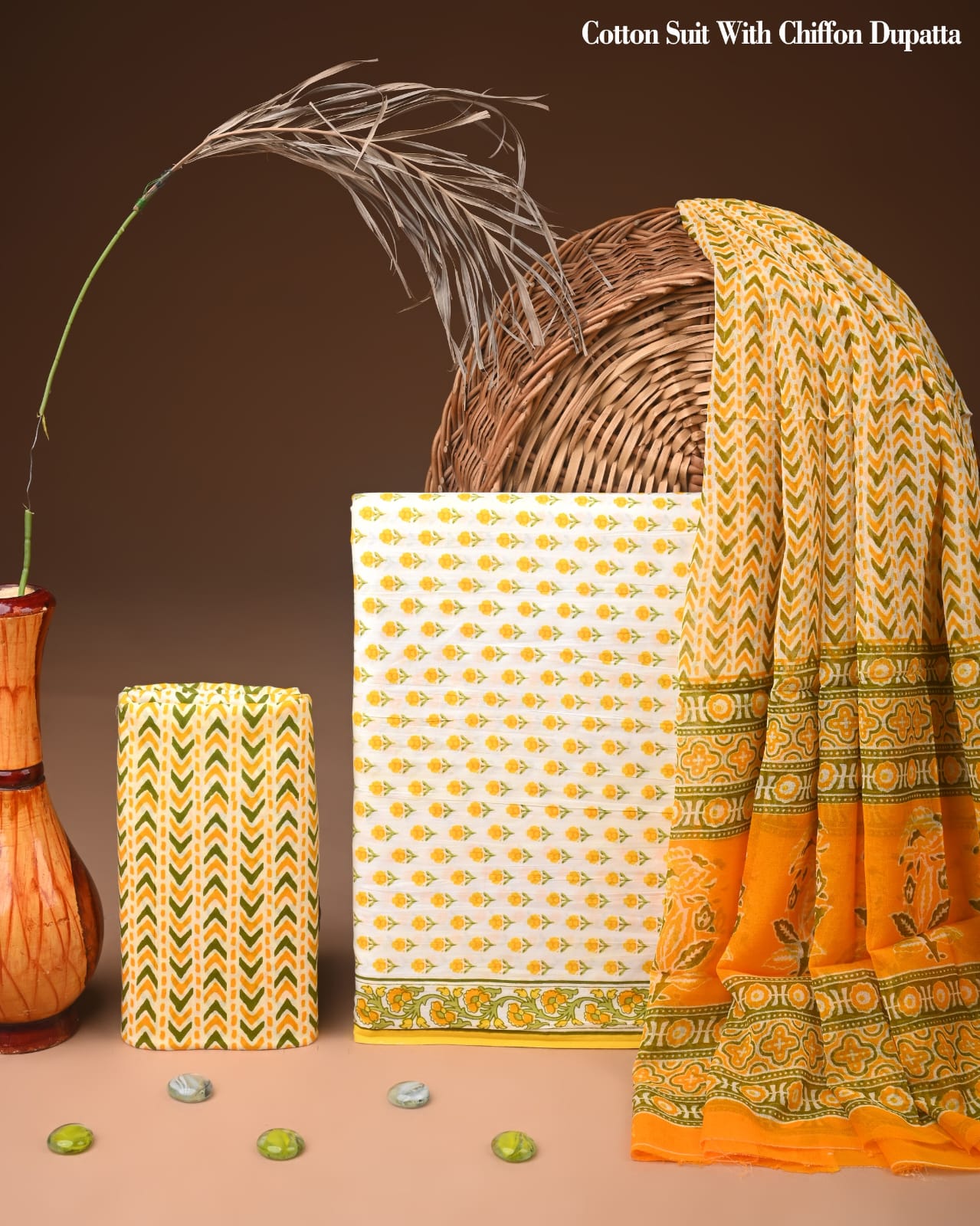 Premium Cotton Dress Material with Chiffon Dupatta