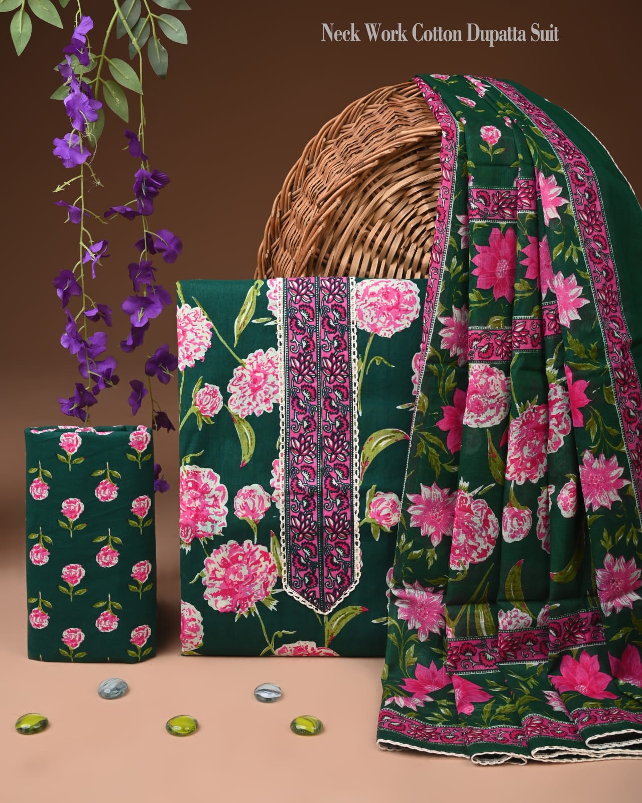 Handwork Cotton Suit Set with Zari Dupatta
