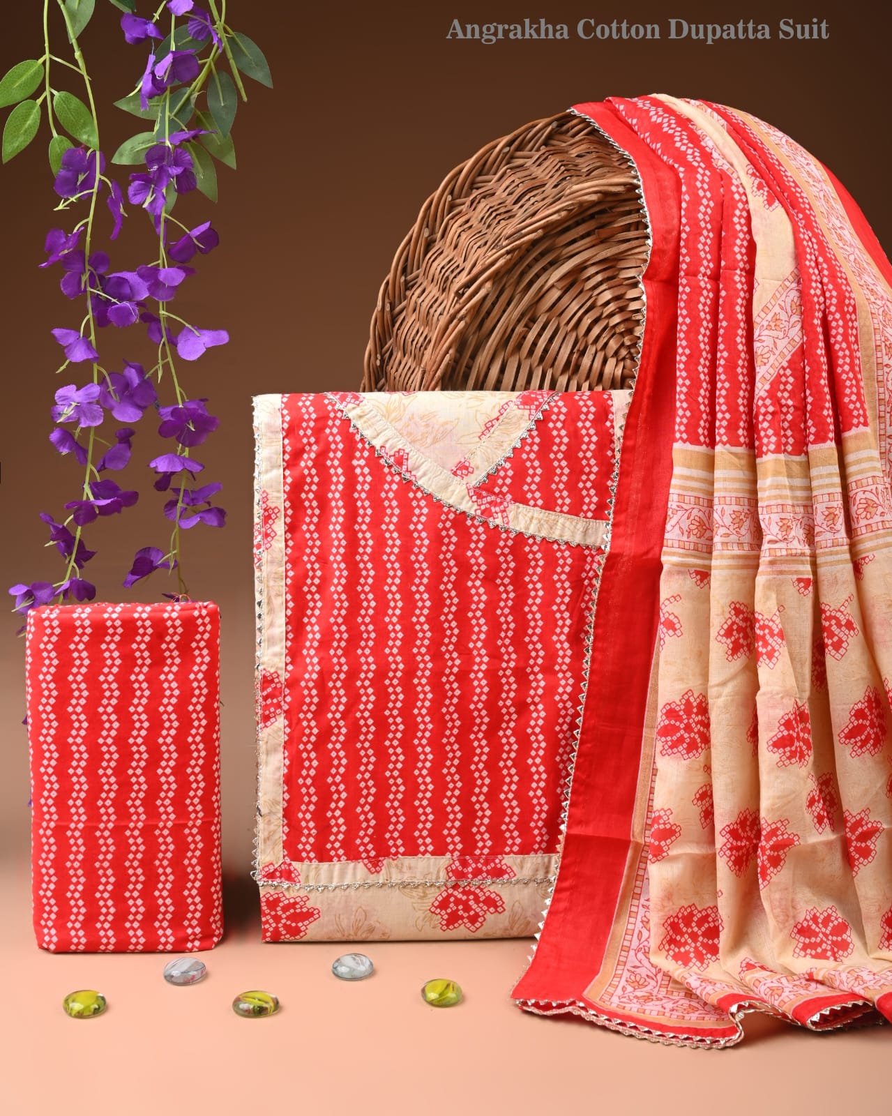 Festive Ready Cotton Suit with Stitched Neck Design