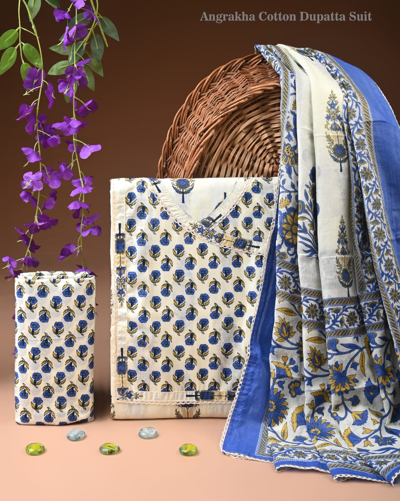 Handcrafted Cotton Suit with Gota Patti Border