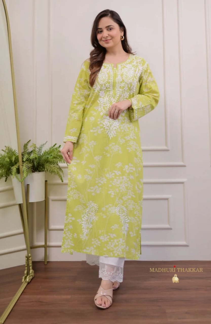 Pure Cotton Chikankari Kurti Pant Set