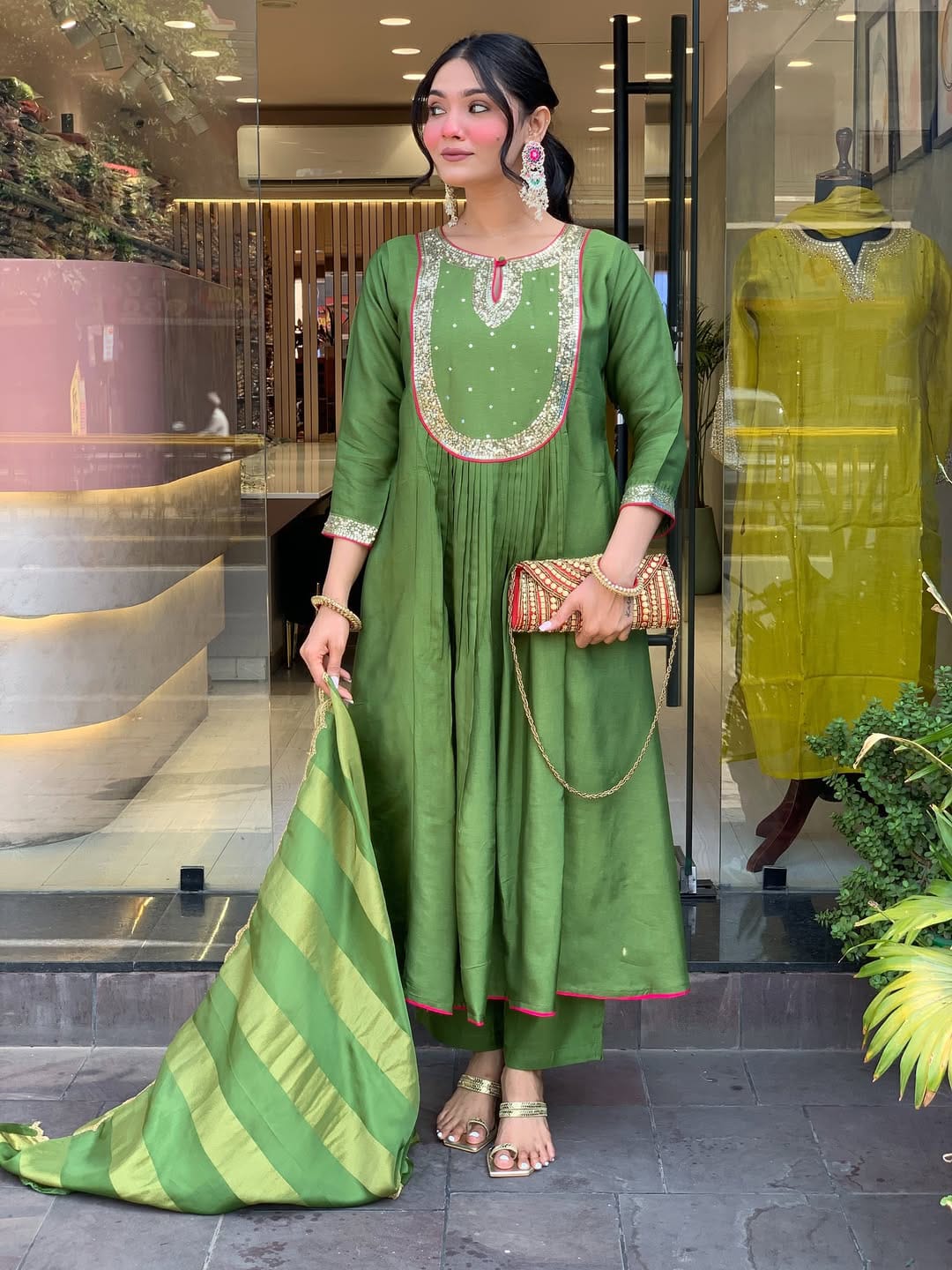 Green Wedding Special Anarkali Suits