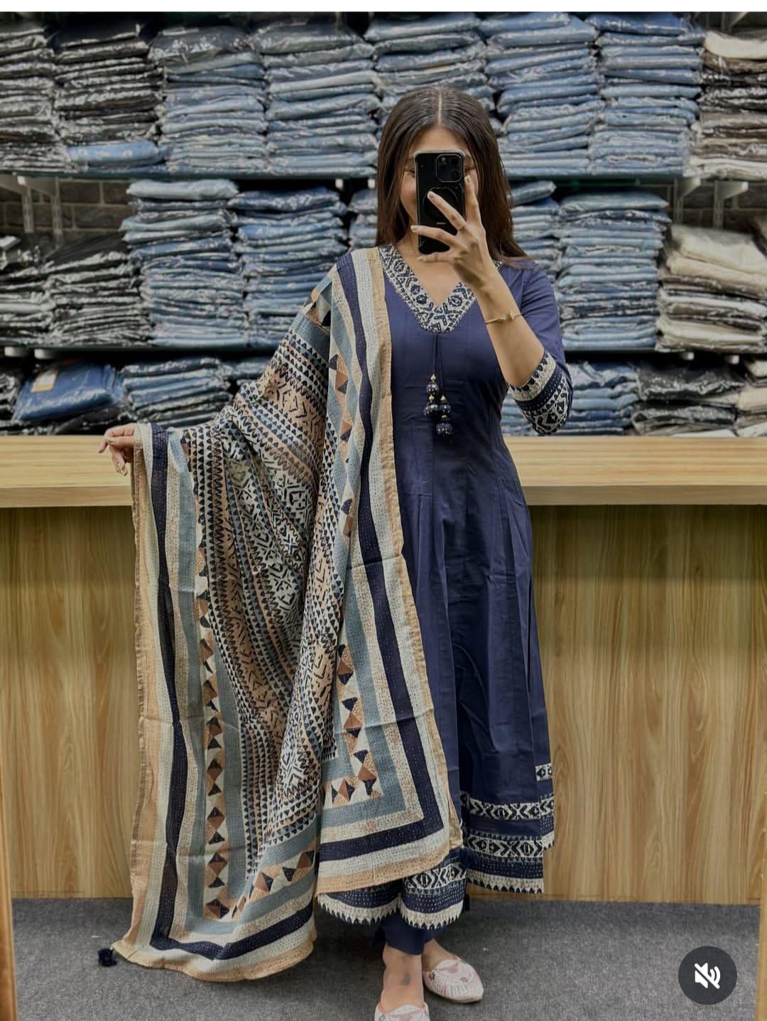 Blue Colour Kurti Pant With Dupatta