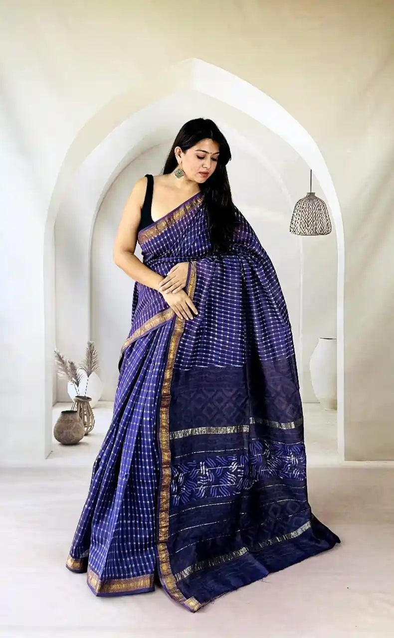 Handwoven Maheshwari Saree Simple Design