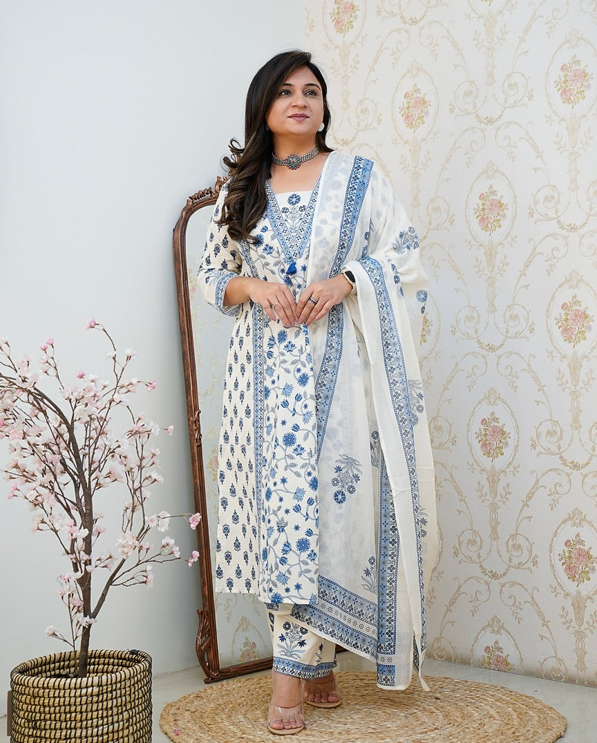 elegant off-white, pure cotton kurta and palazzo set