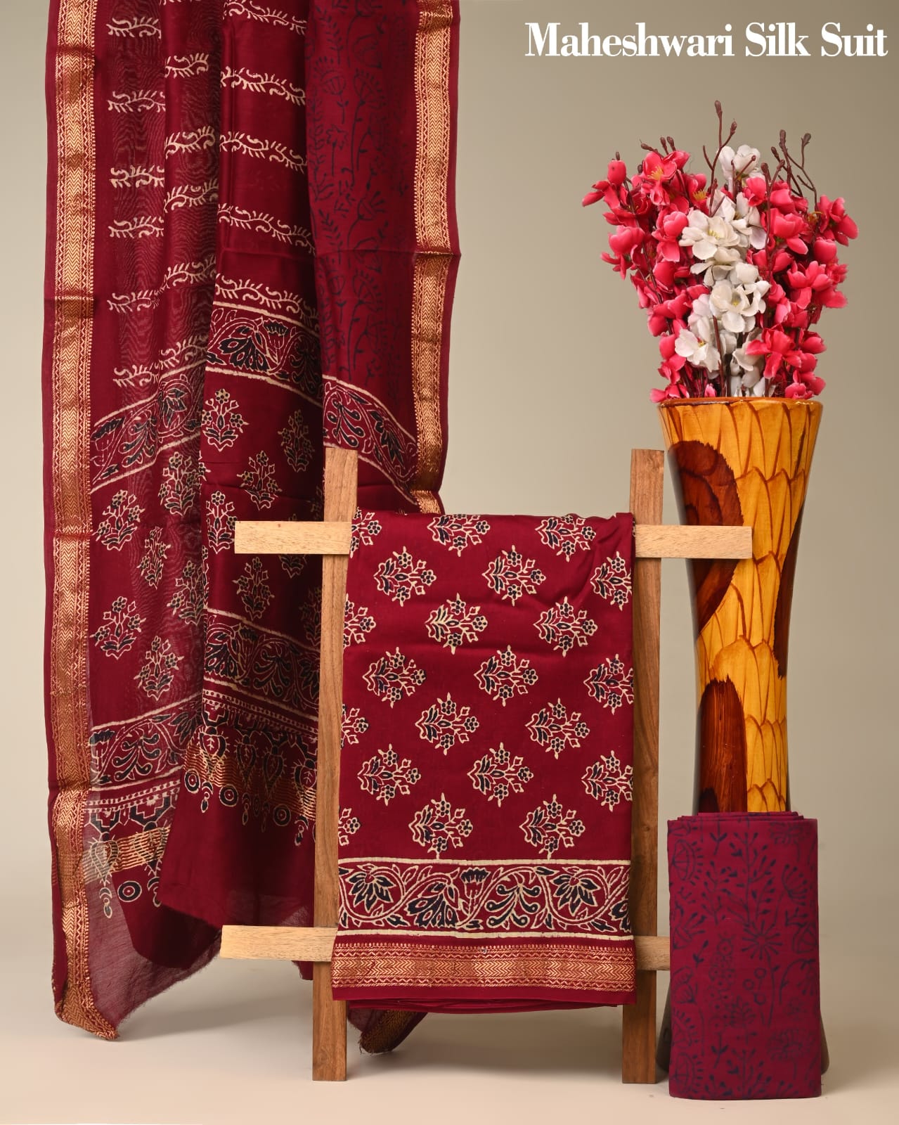 Traditional Maheshwari Silk Dress Material - bagru saree suit