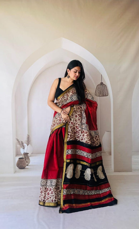 Ethnic Maheshwari Saree with Weave