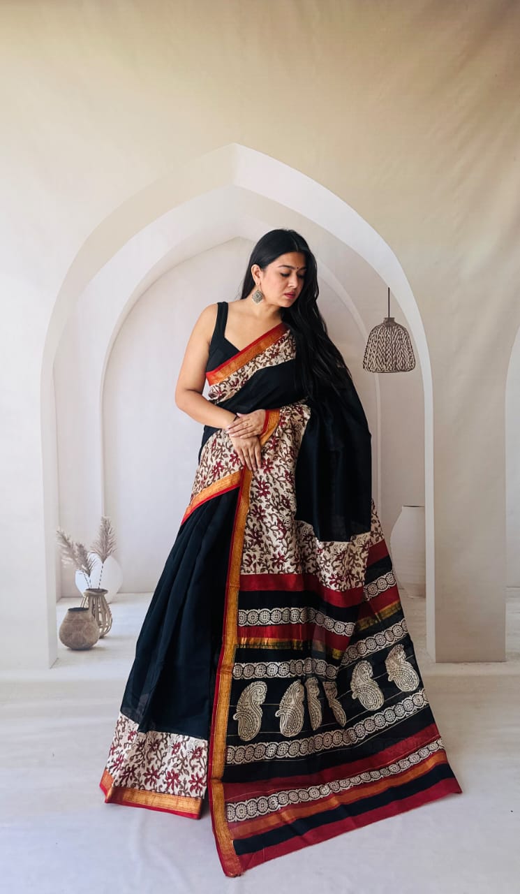 Handmade Maheshwari Saree Elegant Design