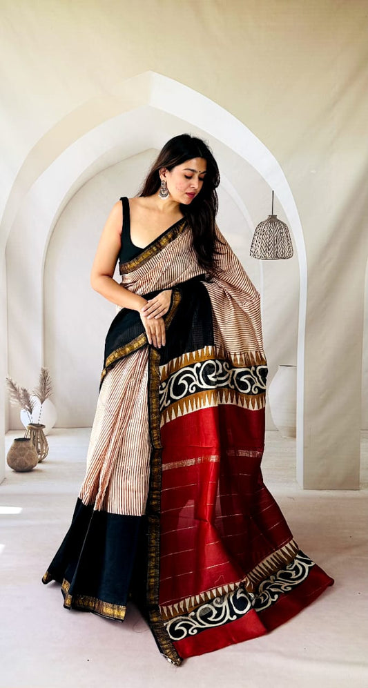 Handmade Maheshwari Cotton Silk Saree