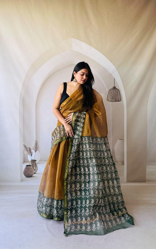 Pure Handloom Kota Doria Saree with Artisan Work