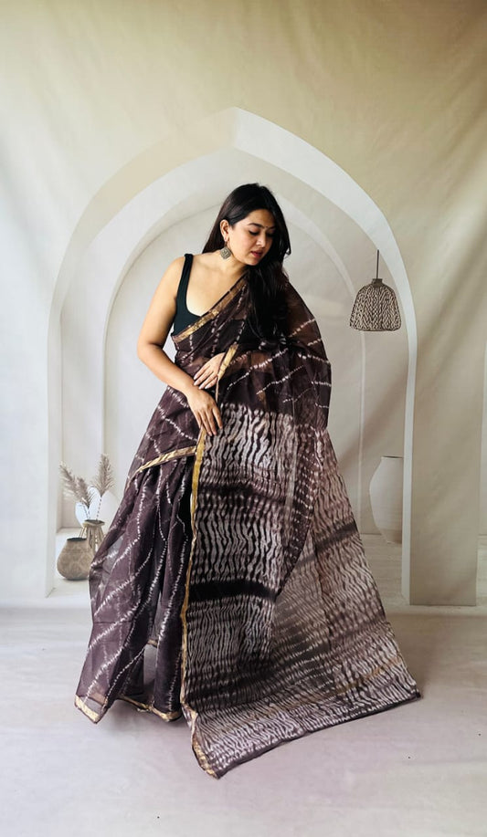 Kota Doria Saree with Classic Indian Block Print