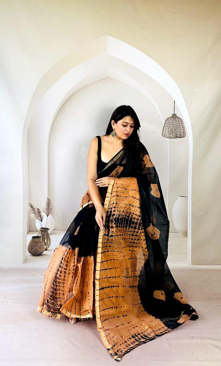 Soft Kota Doria Saree with Traditional Bagru Print