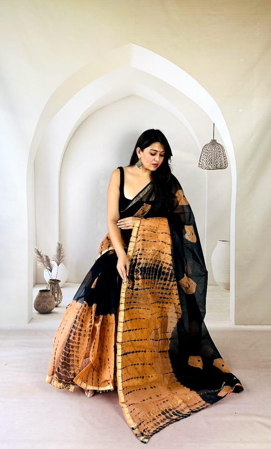 Soft Kota Doria Saree with Traditional Bagru Print
