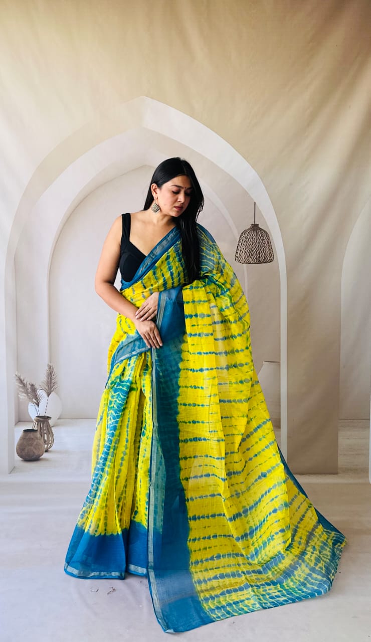 Elegant Kota Doria Saree with Handcrafted Prints