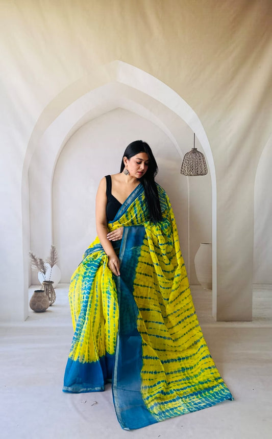 Elegant Kota Doria Saree with Handcrafted Prints