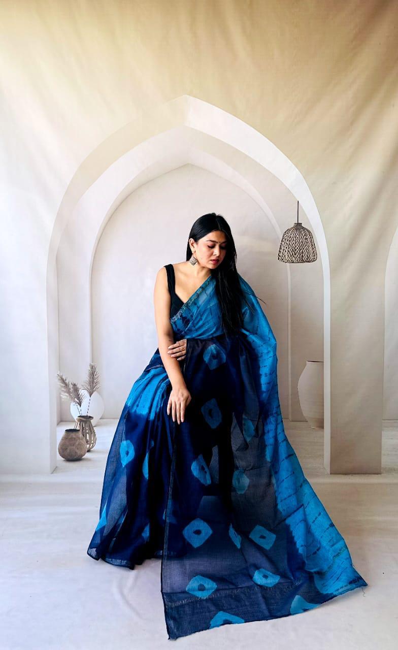 Kota Doria Handloom Saree with Block Print Border