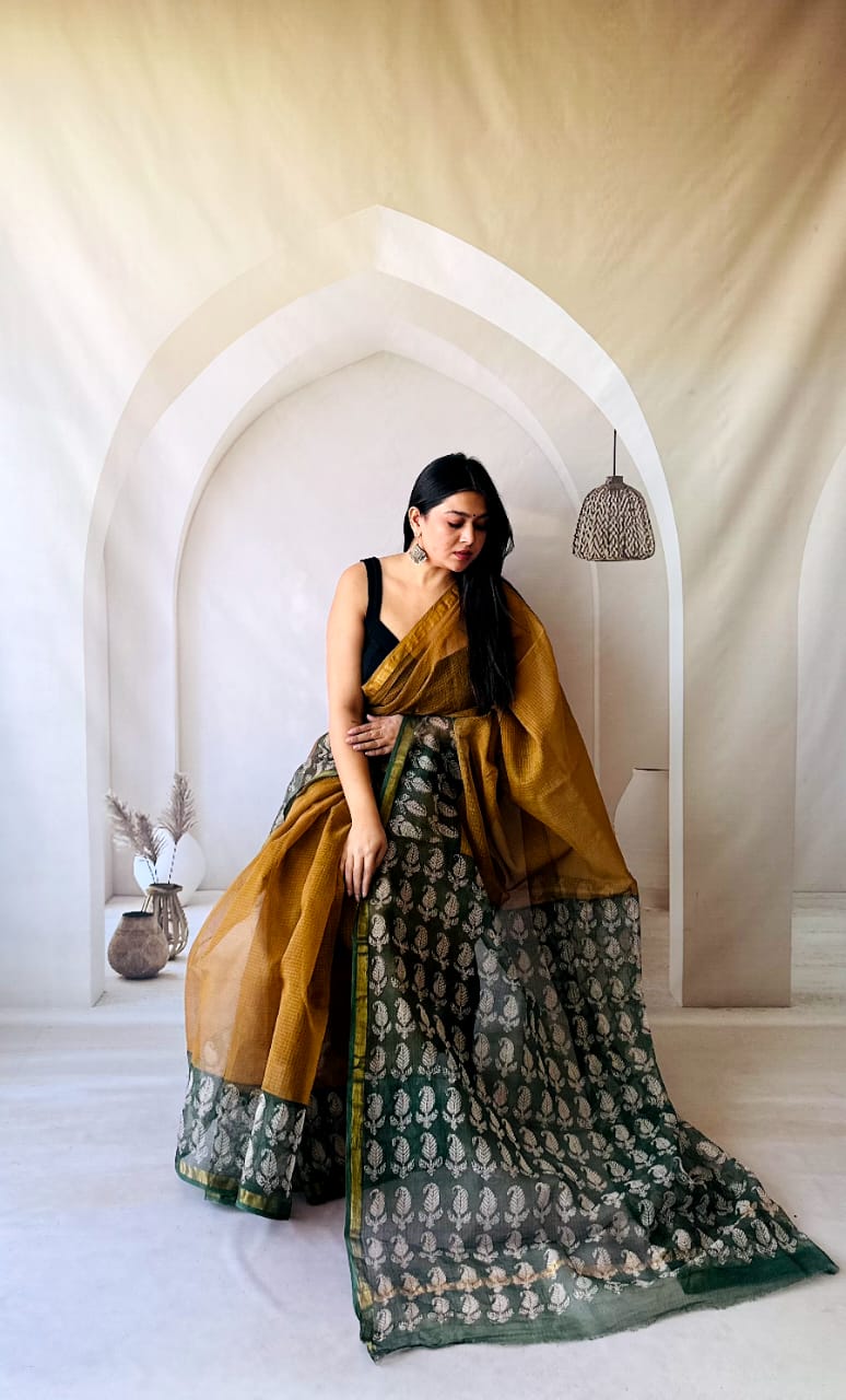 Handmade Kota Doria Saree with Floral Design