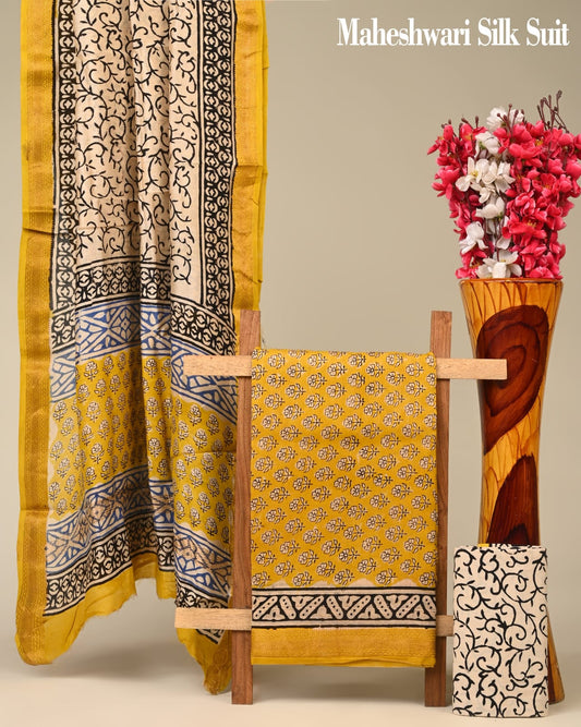 Pure Maheshwari Silk Dress Material Suit