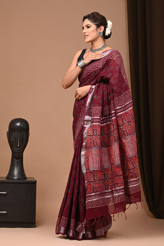 Eco-Friendly Natural Dyed Linen Saree