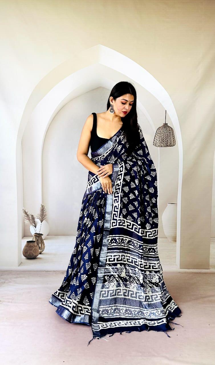 Handcrafted Bagru Linen Saree Collection