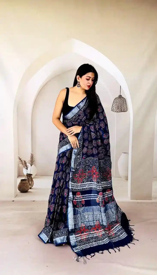 Elegant Bagru Block Print Linen Drapes