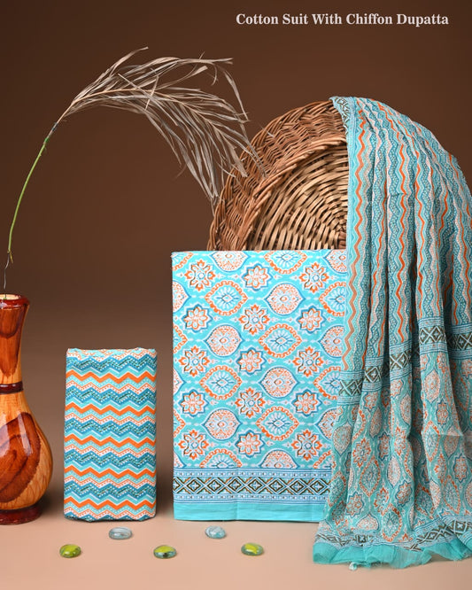 Premium Hand Block Printed Cotton Dress Fabric