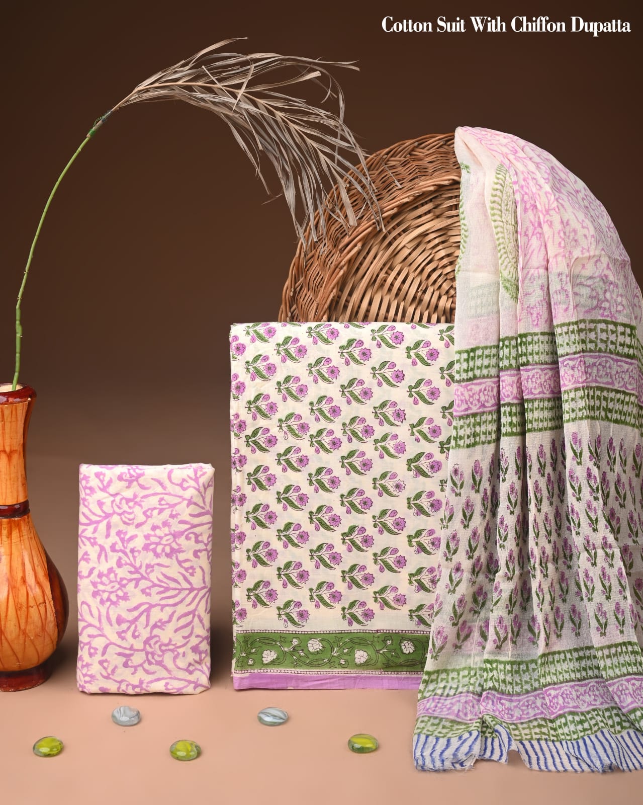 Ethnic Hand Block Cotton Dress Material Set
