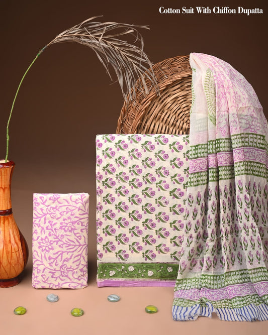 Ethnic Hand Block Cotton Dress Material Set
