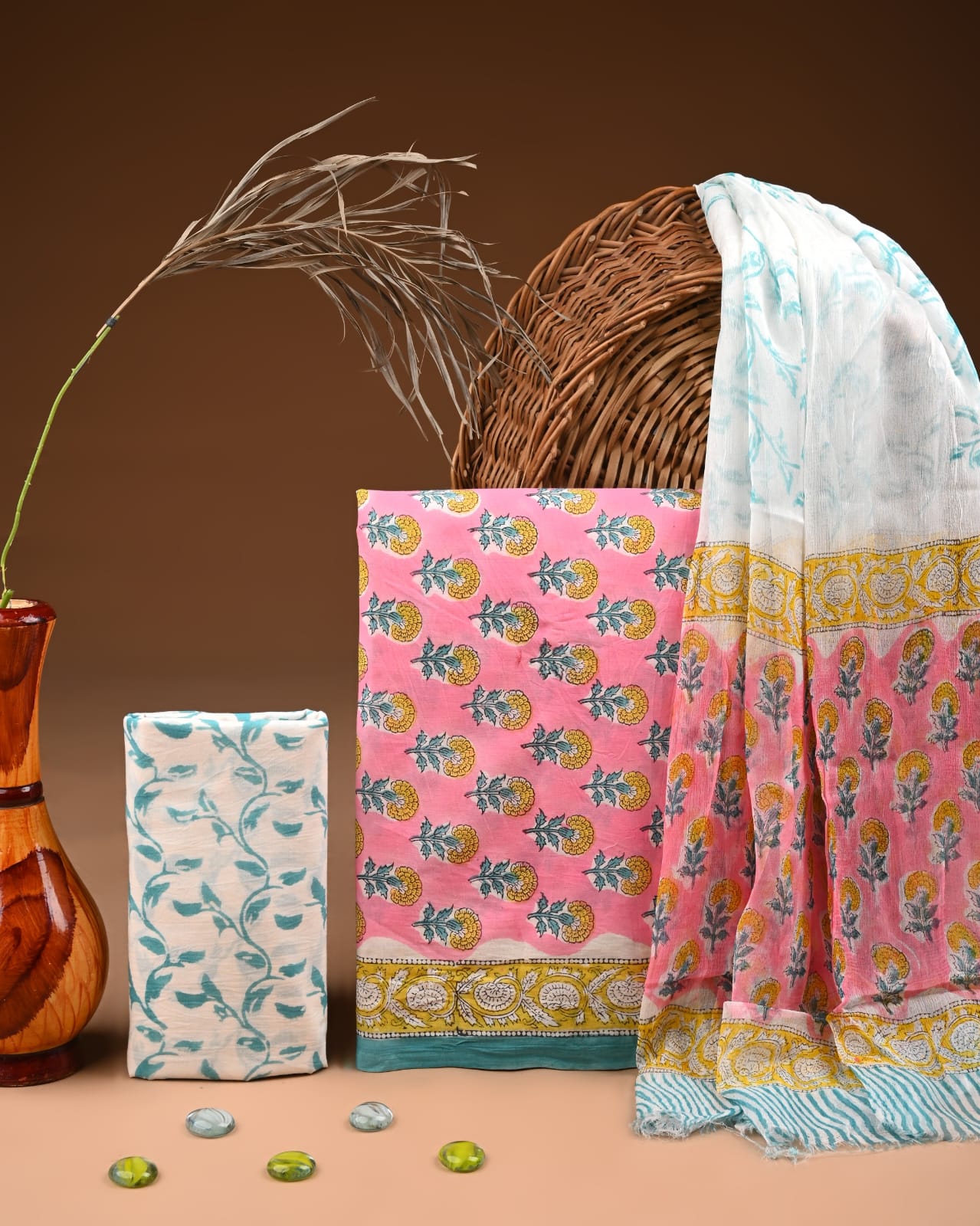 Indian Hand Block Printed Cotton Suit Fabric