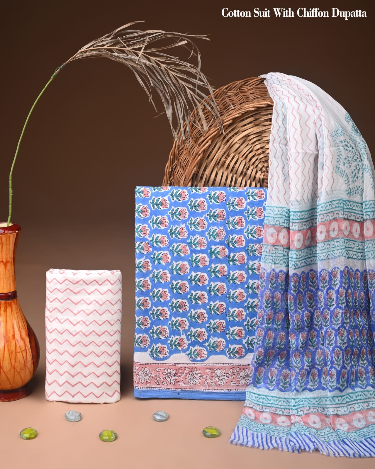 Stylish Cotton Suit Fabric with Chiffon Dupatta