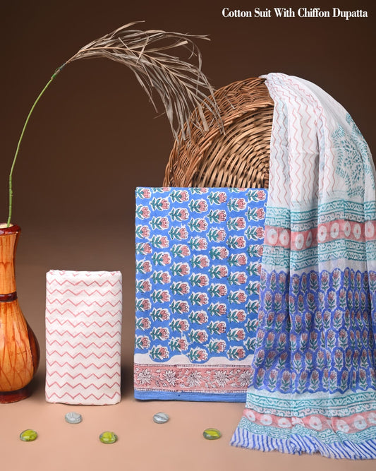 Stylish Cotton Suit Fabric with Chiffon Dupatta