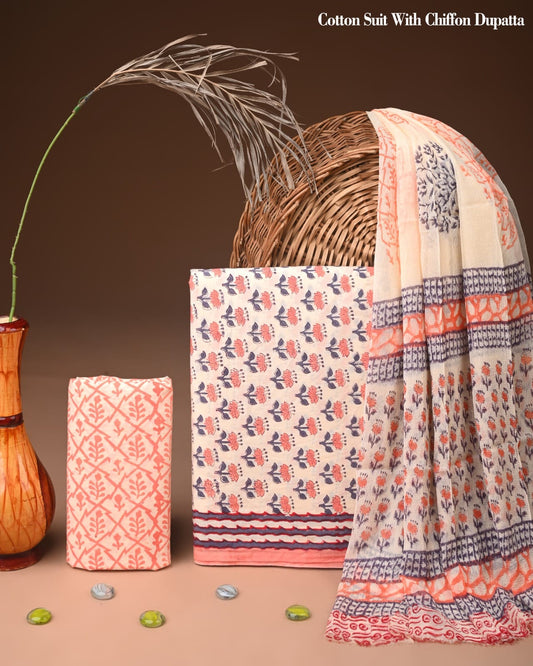 New Exclusive Cotton Dress Material with Chiffon Dupatta