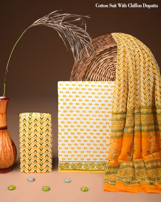 Premium Cotton Dress Material with Chiffon Dupatta
