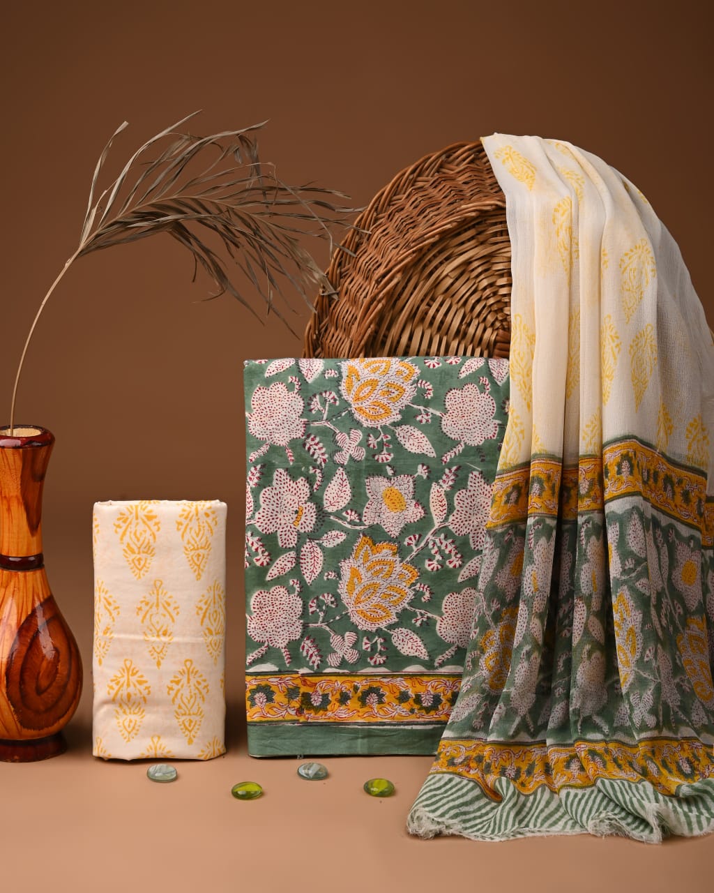 Elegant Cotton Dress Material with Chiffon Dupatta