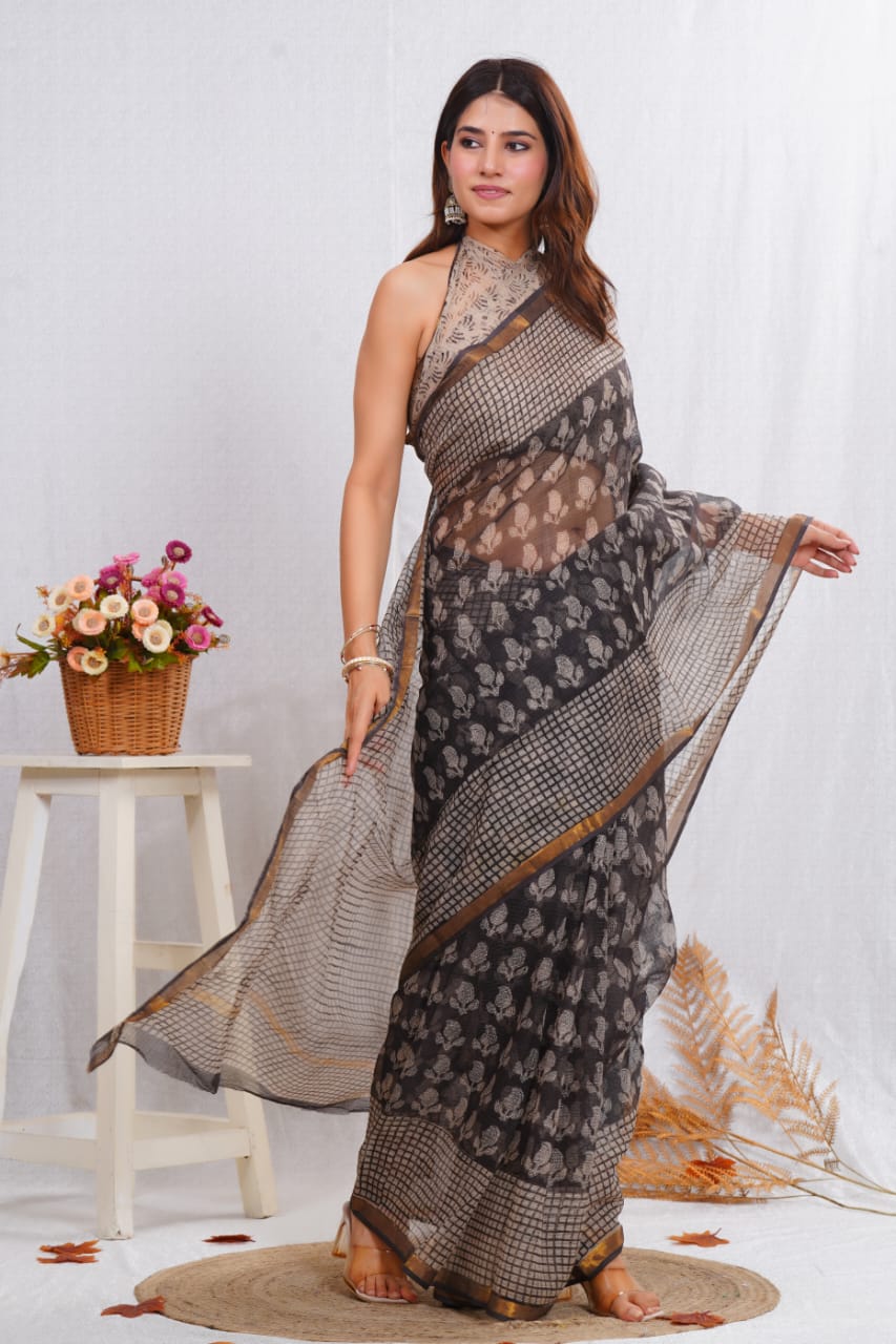 hand block printed Kota Doria sarees
