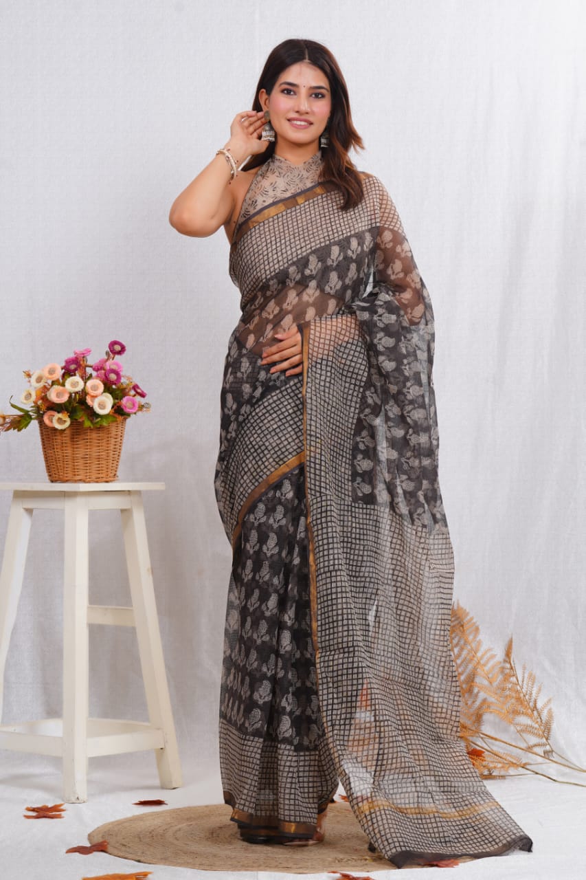 hand block printed Kota Doria sarees