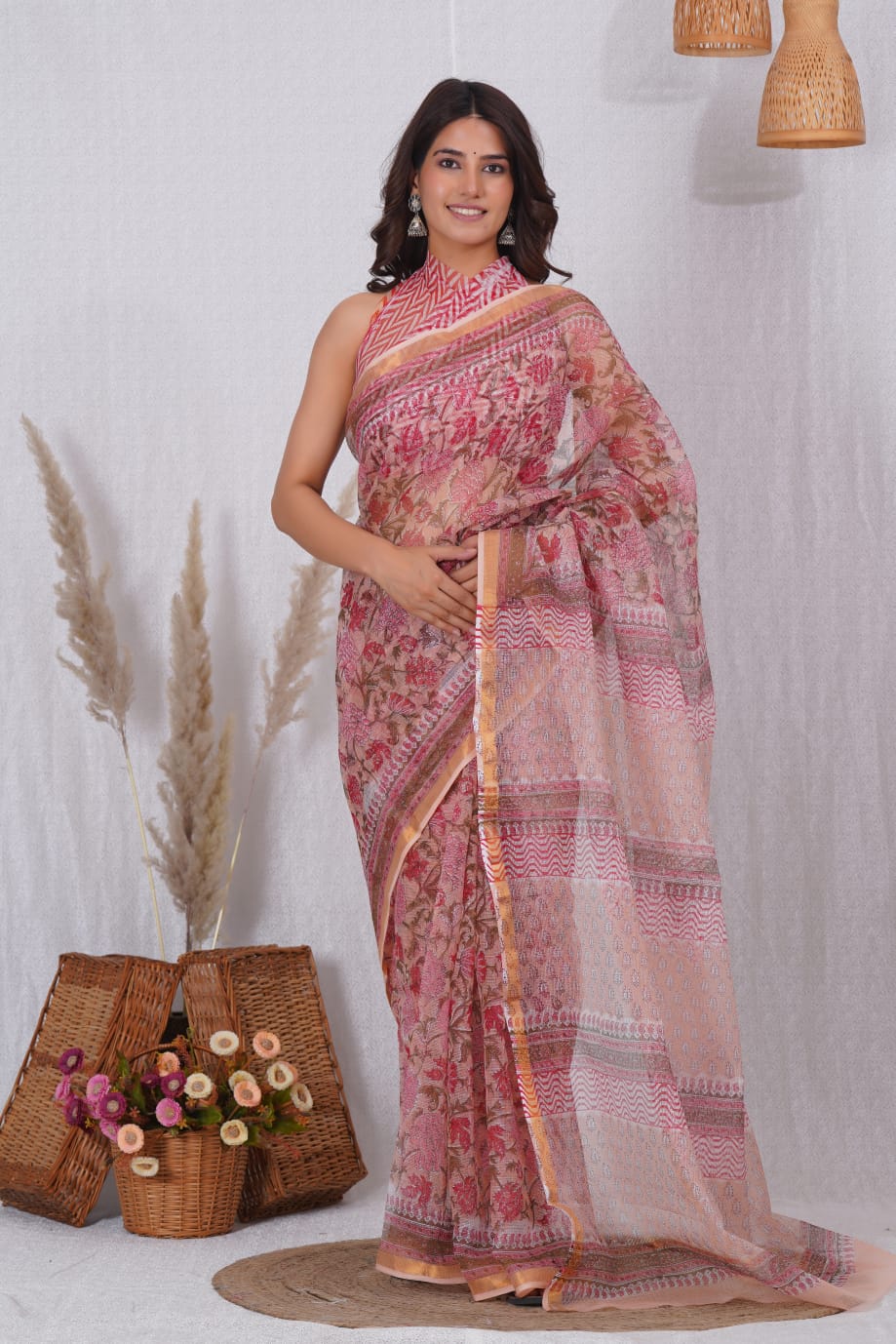 Bagru Hand Block Printed Kota Doriya Saree