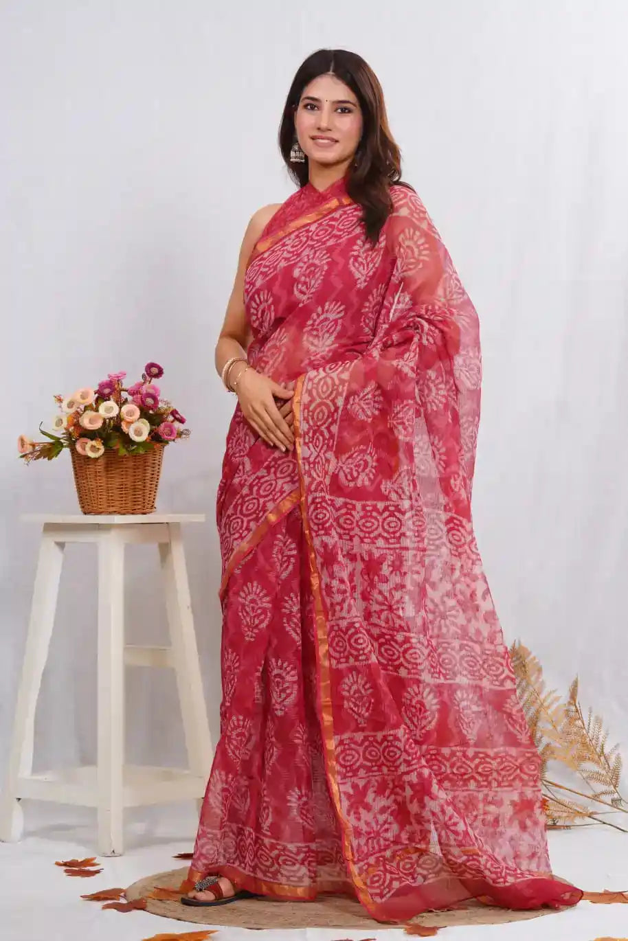 Handcrafted Bagru Hand Block Printed Kota Saree