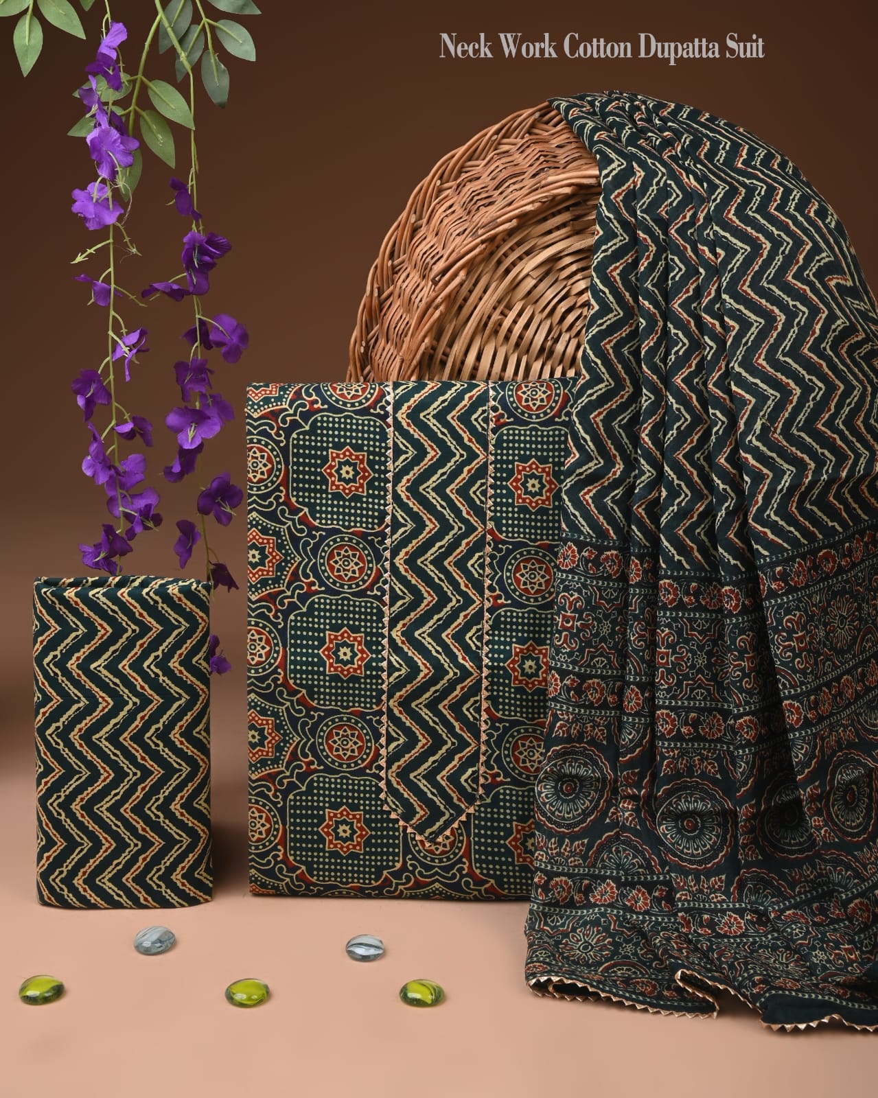 Luxury Cotton Suit Set with Zari Border Dupatta