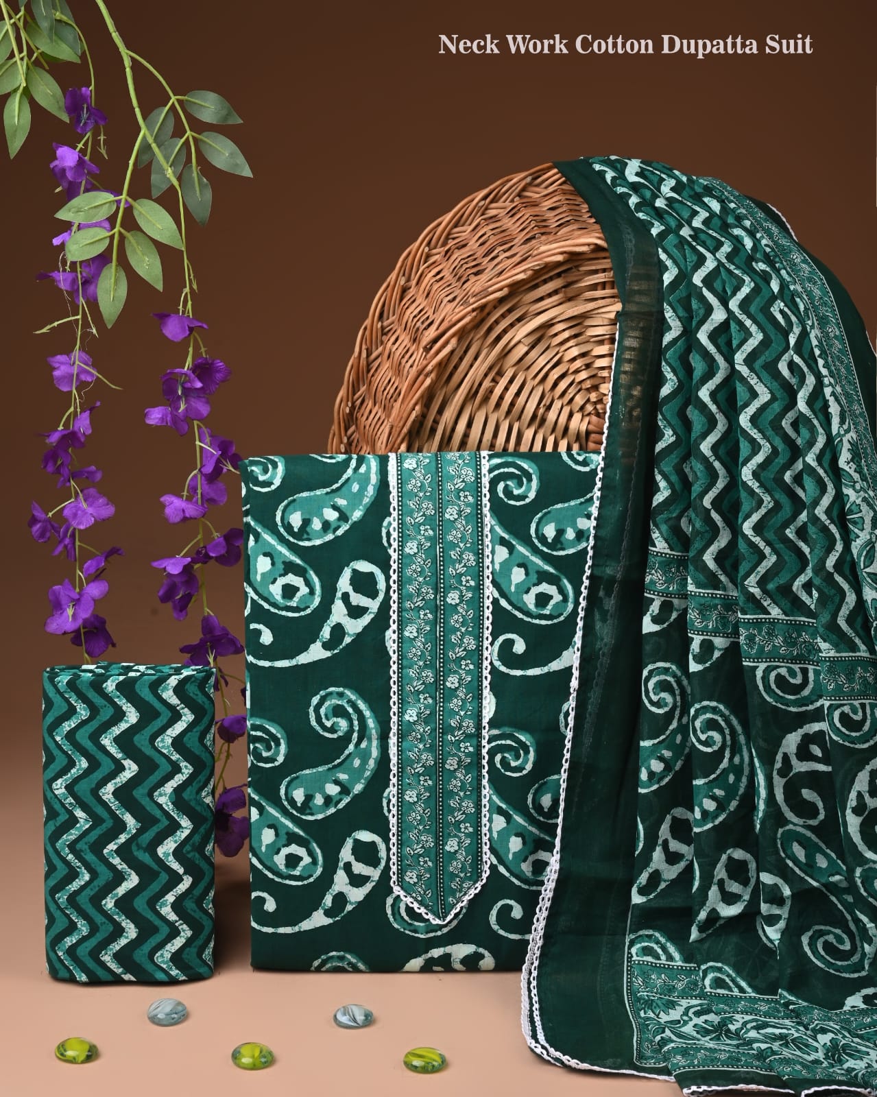 Designer Cotton Suit Set with Hand Gota Work