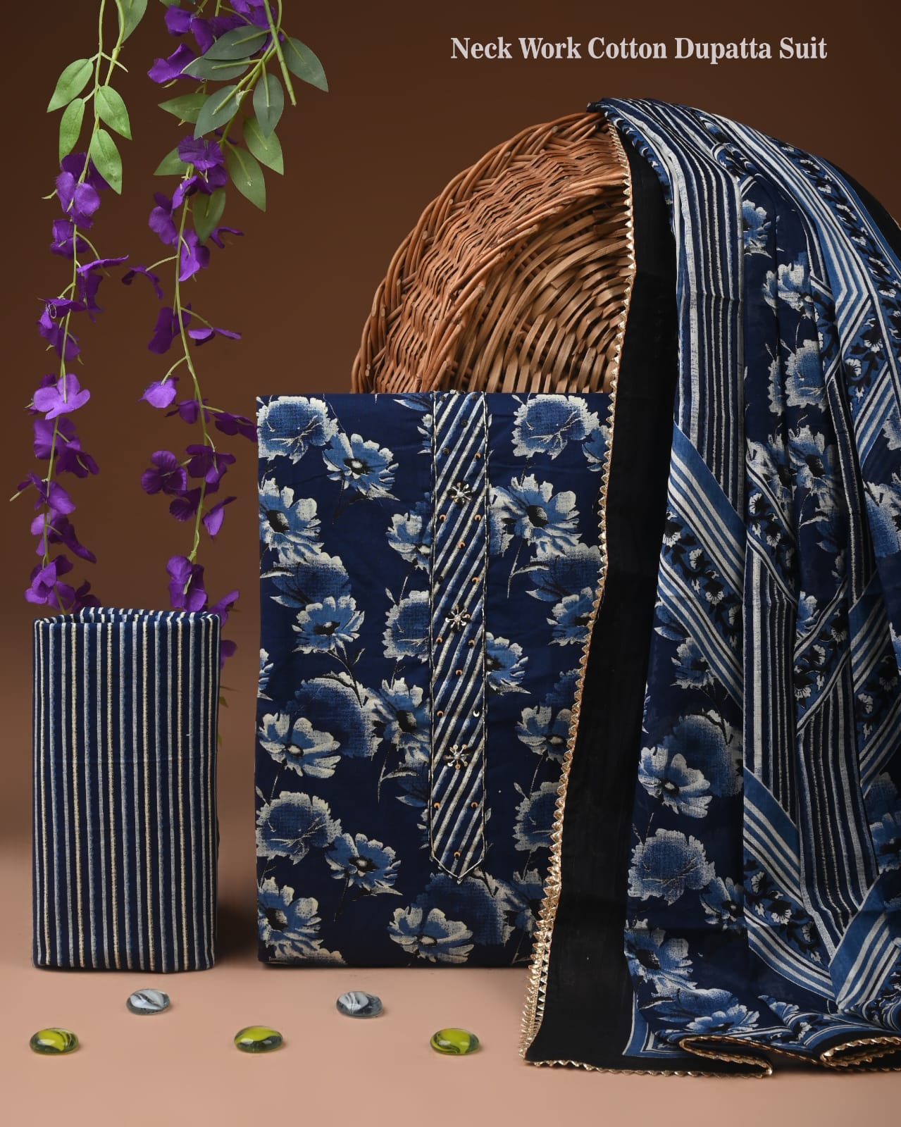 Ethnic Cotton Suit with Zari Border Dupatta