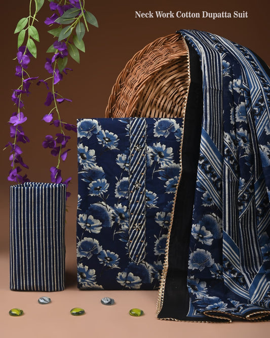 Ethnic Cotton Suit with Zari Border Dupatta