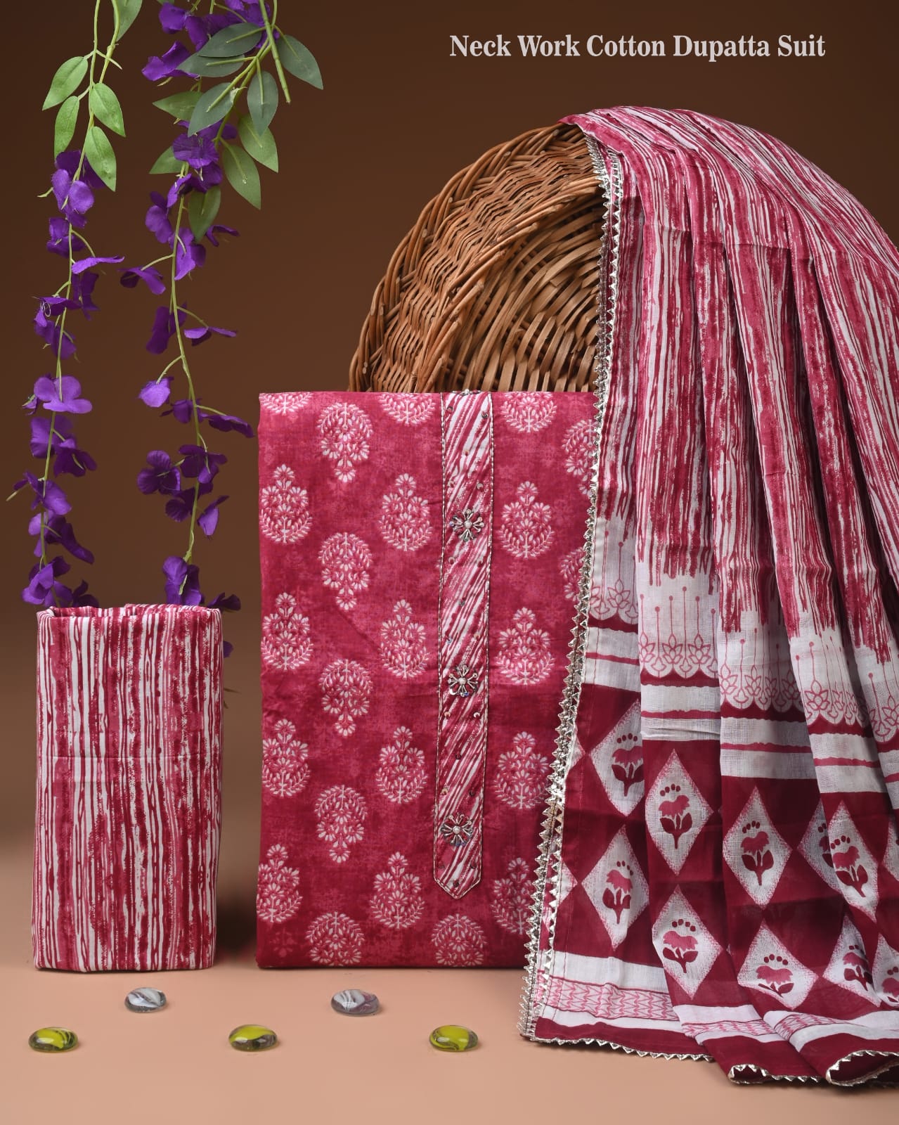 Premium Cotton Unstitched Suit with Gota Patti