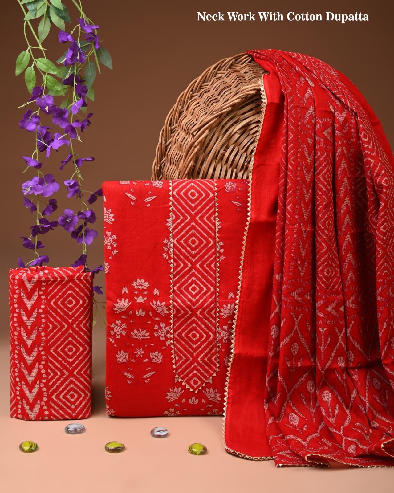Handcrafted Cotton Suit Set with Gota Work
