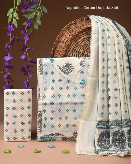 Royal Cotton Suit with Zari Border Dupatta