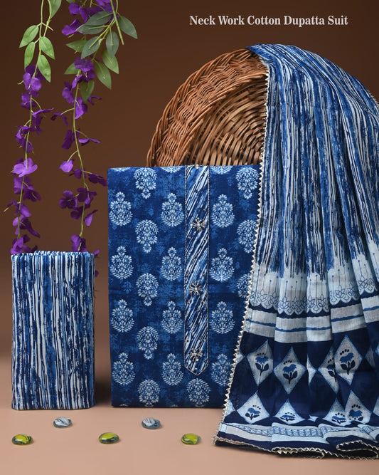 Premium Ethnic Cotton Suit with Zari Dupatta