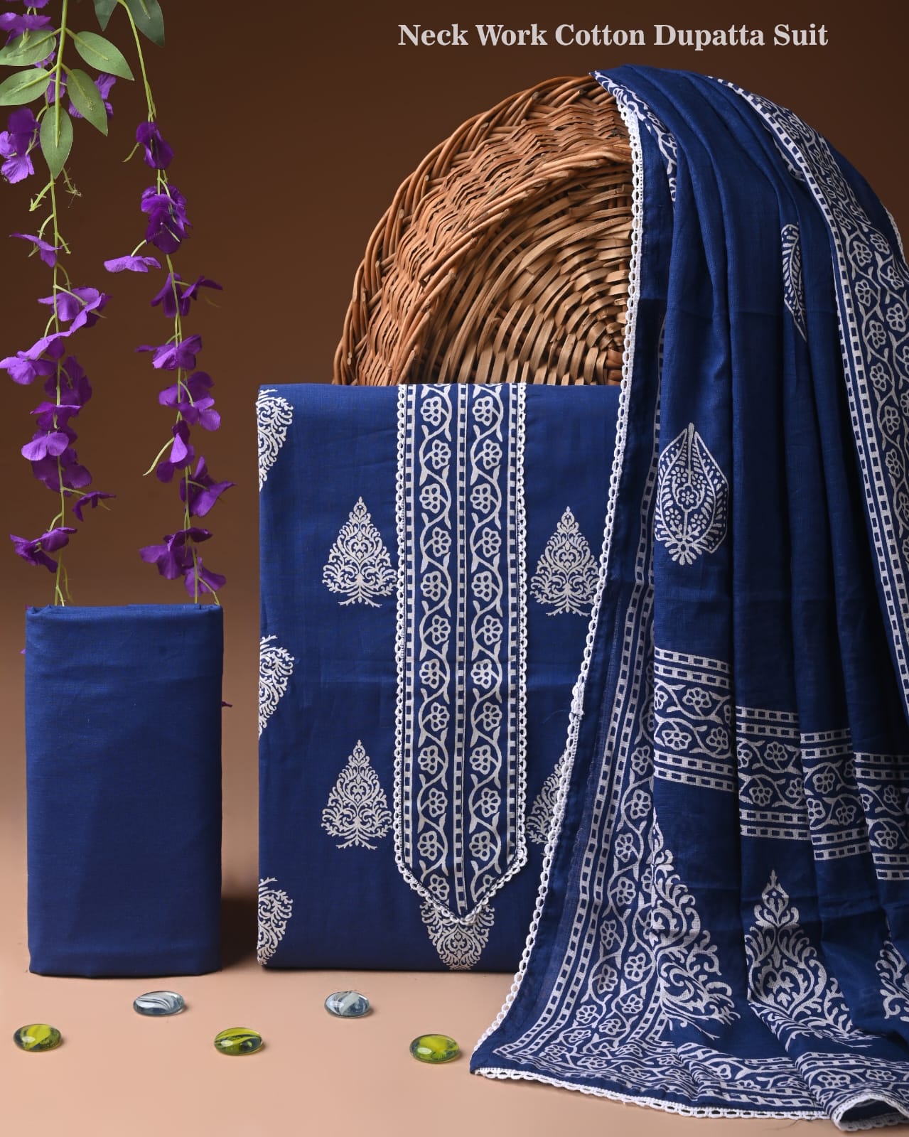 Designer Cotton Suit Set with Gota Patti Art