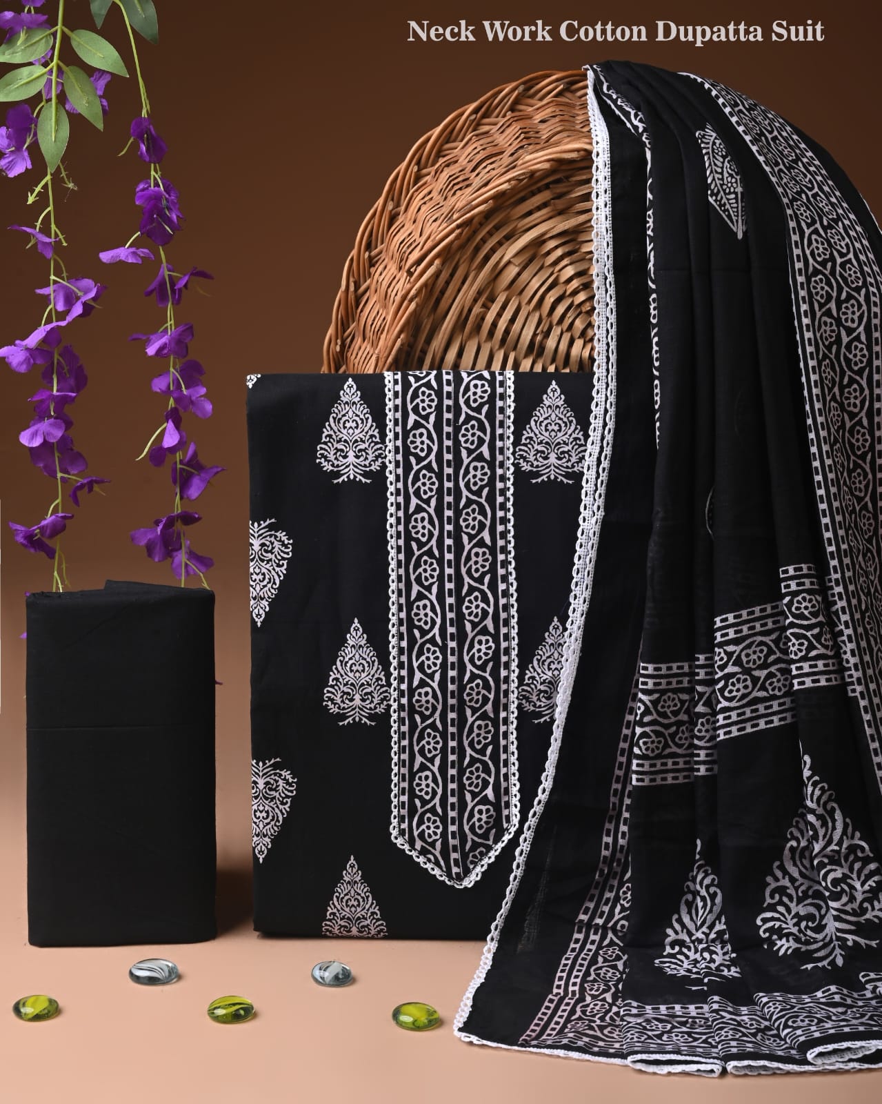 Classic Ethnic Cotton Suit with Stitched Neck